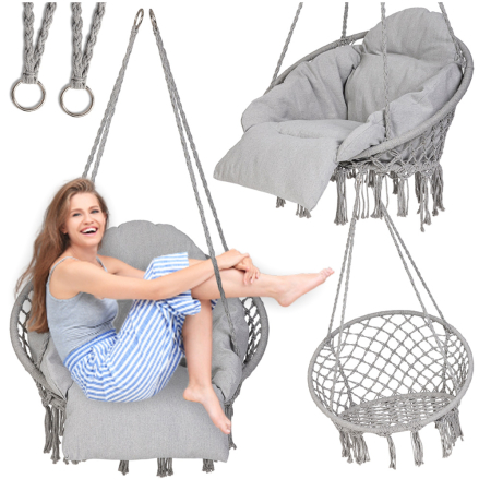 Scaun rotund tip leagan suspendat cu perna Confort Plus, casa sau gradina, gri [13]