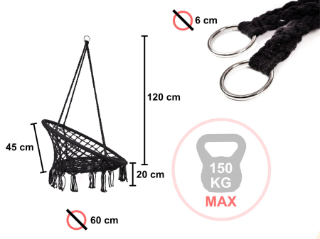 Scaun rotund tip leagan suspendat cu perna Confort Plus, casa sau gradina, negru [3]