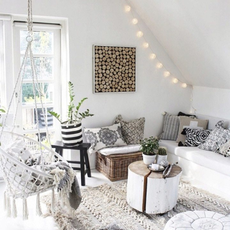 Scaun rotund tip leagan suspendat pentru casa sau gradina, cu franjuri, 150kg, crem [8]