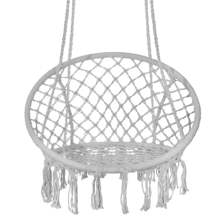 Scaun rotund tip leagan suspendat pentru casa sau gradina, cu franjuri, 150kg, gri [13]