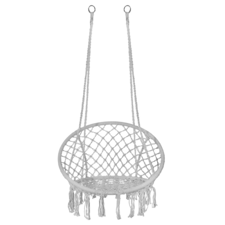 Scaun rotund tip leagan suspendat pentru casa sau gradina, cu franjuri, 150kg, gri [15]