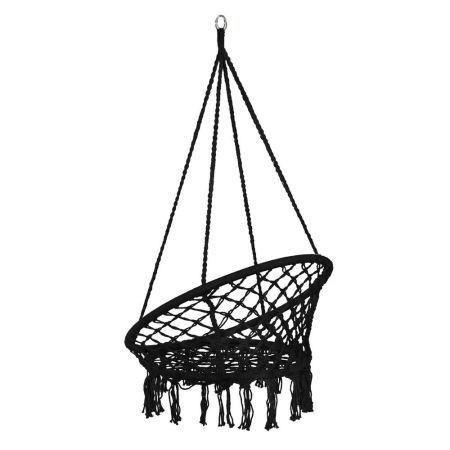 Scaun rotund tip leagan suspendat pentru casa sau gradina, cu franjuri, 150kg, negru [7]