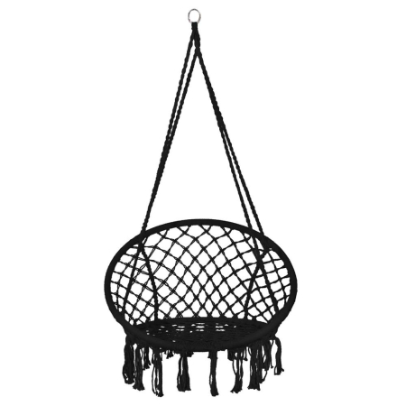 Scaun rotund tip leagan suspendat pentru casa sau gradina, cu franjuri, 150kg, negru [15]