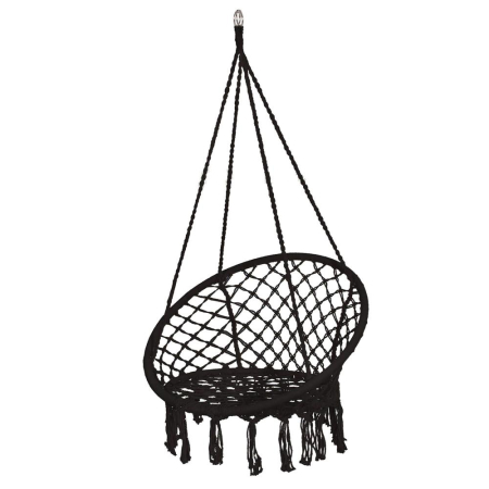 Scaun rotund tip leagan suspendat pentru casa sau gradina, cu franjuri, 150kg, negru [8]