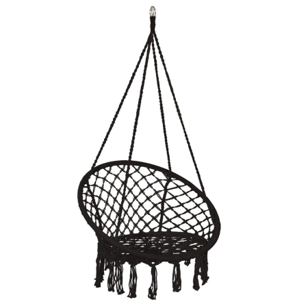 Gradina & balcon - Scaun rotund tip leagan suspendat pentru casa sau gradina, cu franjuri, 150kg, negru