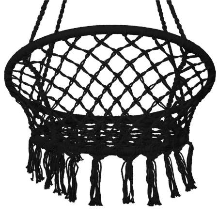 Scaun rotund tip leagan suspendat pentru casa sau gradina, cu franjuri, 150kg, negru [11]