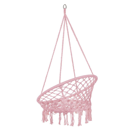 Scaun rotund tip leagan suspendat pentru casa sau gradina SPR42, cu franjuri, 150kg, roz [5]