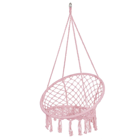 Scaun rotund tip leagan suspendat pentru casa sau gradina SPR42, cu franjuri, 150kg, roz [7]