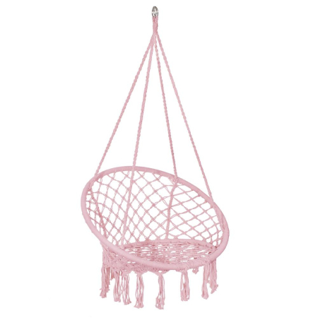 Gradina & balcon - Scaun rotund tip leagan suspendat pentru casa sau gradina SPR42, cu franjuri, 150kg, roz
