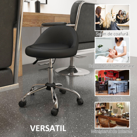  Scaun rulant pentru scalon din piele PU cu spatar, Scaun pentru salon cu inaltime reglabila [6]