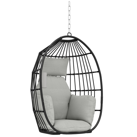 Gradina & balcon -  Scaun Suspendat in Forma de Ou cu Agatatoare, Perna Moale, Tetiera, Suport pentru Pahare, Scaun Pliabil de Gradina din Otel, pentru Interior si Exterior, 75x62x107 cm, Gri