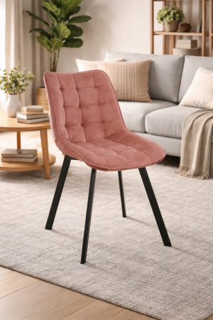 Scaun tapitat, din velur, picioare metalice, maxim 125 kg, 48x60x87 cm, roz pudrat [5]
