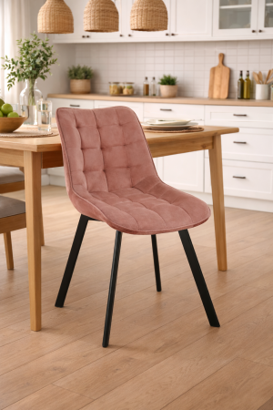 Scaun tapitat, din velur, picioare metalice, maxim 125 kg, 48x60x87 cm, roz pudrat [4]