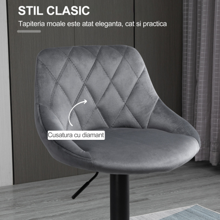  Scaune Bar x2 - Pivotante, Gri Catifelat, inaltime Reglabila [5]