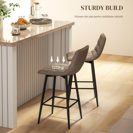  Scaune de bar Nordic, cu spatar si suport pentru picioare, 84 cm, din catifea si metal, Maro [6]