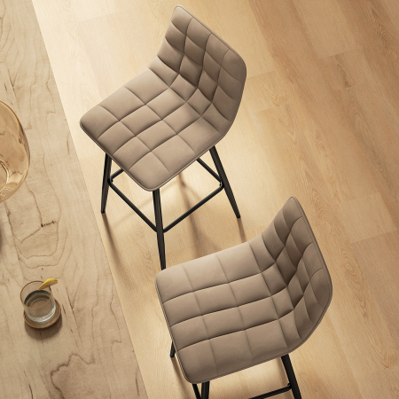  Scaune de bar Nordic, cu spatar si suport pentru picioare, 84 cm, din catifea si metal, Maro [7]