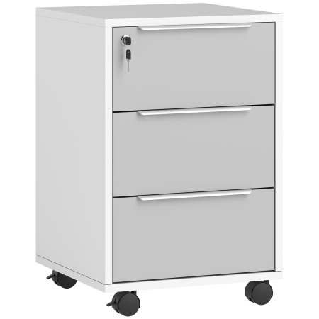 Dulapuri birou -  Schedario per Ufficio a 3 Cassetti con Chiavi di Sicurezza e 4 Ruote, in Legno, 40x40x63.5 cm, Bianco e Grigio