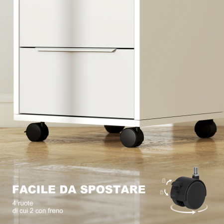  Schedario per Ufficio a 3 Cassetti con Chiavi di Sicurezza e 4 Ruote, in Legno, 40x40x63.5 cm, Bianco e Grigio [4]