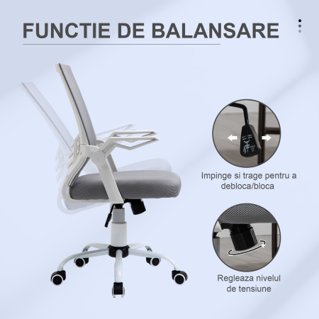  Sedia da Ufficio Ergonomica con Braccioli e Supporto Lombare, in Tessuto Effetto Lino, 62.5x55x94-104 cm, Grigia [4]
