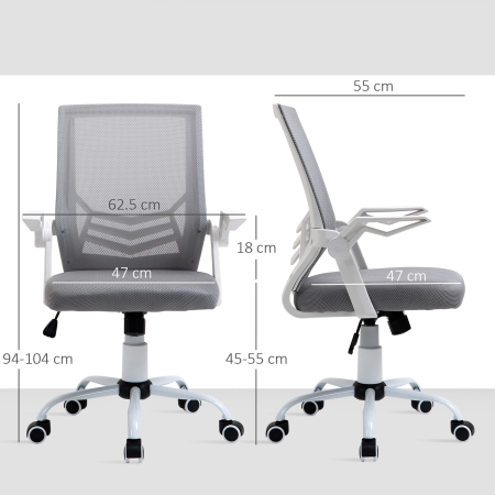  Sedia da Ufficio Ergonomica con Braccioli e Supporto Lombare, in Tessuto Effetto Lino, 62.5x55x94-104 cm, Grigia [2]