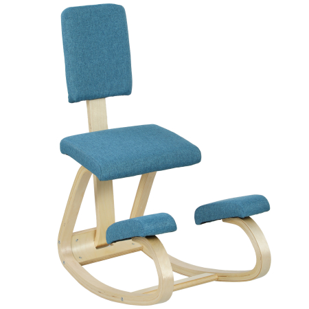 Mobila birou -  Sedia Inginocchiatoio Dondolante in Tessuto Effetto Lino e Legno di Betulla, 51x84x93 cm, Marrone Scuro