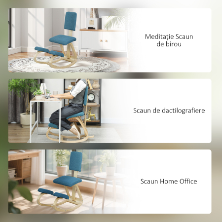  Sedia Inginocchiatoio Dondolante in Tessuto Effetto Lino e Legno di Betulla, 51x84x93 cm, Marrone Scuro [6]