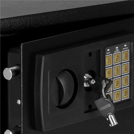 Seif electronic standard cu cifru si cheie, 200x310x200 mm, Otel, Negru [5]