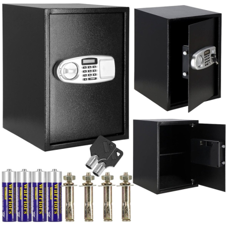 Seif electronic standard cu cifru si cheie, 350x500x360 mm, Otel, Negru [2]