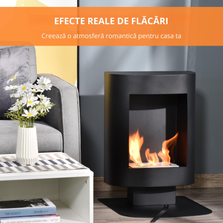Semineu cu alcool portabil , fara aerisire, cu arzatoare cu bioetanol de 0.9 L/ 3 ore, incalzitoare cu baza din otel de 2000 W pentru interior si exterior, Negru [4]