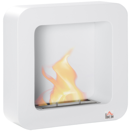 Instalatii sanitare, termice & climatizare -  Semineu cu bioetanol montat pe perete , din metal, ardere de 2,5 ore, cu rezervor de 1 l si capac de 20 m², 48x18x48cm, alb