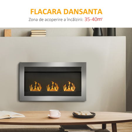  semineu cu Bioetanol pentru Perete cu 3 Arzatoare din Inox 1.5LT 110 x 63 x 16cm [3]