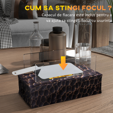  semineu cu Blat din Beton, Capac, Deflector din Sticla Securizata si Rezervor de 0,15L, 33x16x18 cm, Negru [5]
