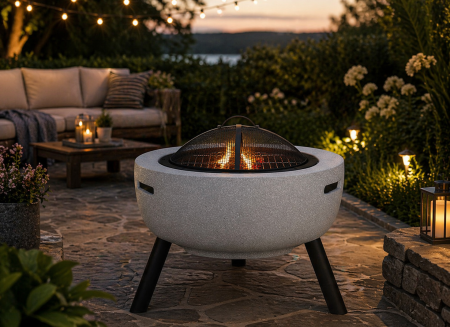 Semineu de exterior pentru terasa sau gradina din placa de magneziu, cu grill pentru gratar, 60x60x52 cm [1]