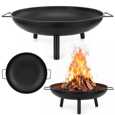 Semineu de exterior tip bol, focar cu manere laterale, din otel, 58x23 cm, negru [1]