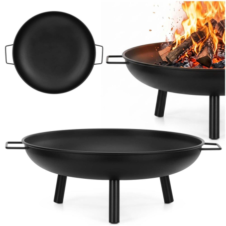 Semineu de exterior tip bol, focar cu manere laterale, din otel, 58x23 cm, negru [3]