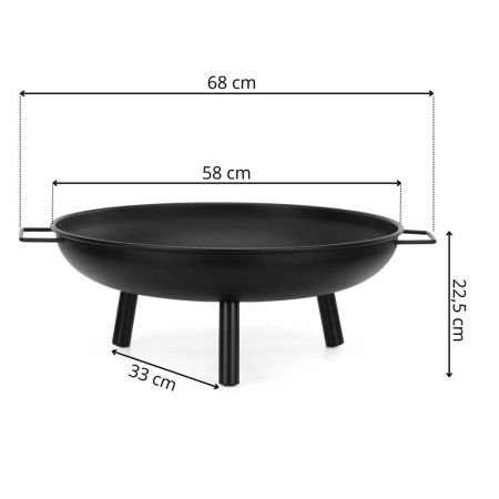 Semineu de exterior tip bol, focar cu manere laterale, din otel, 58x23 cm, negru [13]