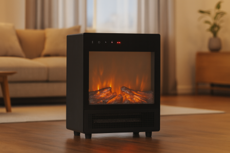 Semineu electric cu efect de flacara, 2000W, 2 trepte, termostat, 29x16x39 cm, negru [2]