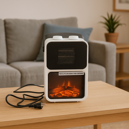 Semineu electric cu efect de flacara, 600-1200 W, 14x21x36 cm, alb [1]