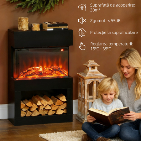  semineu electric cu efect de flacara colorata, 1000W/2000W si telecomanda [7]
