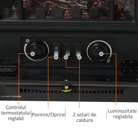  Semineu Electric cu Efect Flacara de Podea Putere 950W /1850W 42x28x54cm Negru [5]