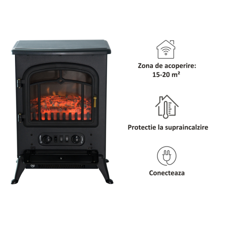  Semineu Electric cu Efect Flacara de Podea Putere 950W /1850W 42x28x54cm Negru [3]