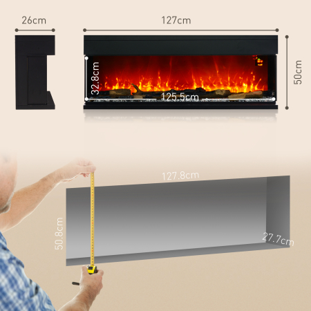  semineu Electric incorporat si de Perete 1800W cu Flacari LED Colorate Reglabile, Temperatura de pana la 40°C, Negru [2]