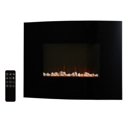 Instalatii sanitare, termice & climatizare - Semineu electric, montaj podea sau perete, efect de flacara, 2000W, 2 trepte, telecomanda, 61x14x48 cm, negru