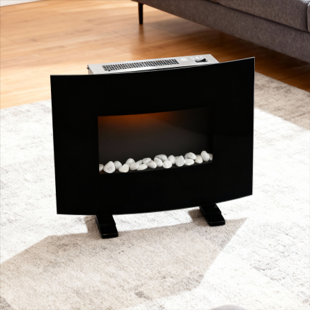 Semineu electric, montaj podea sau perete, efect de flacara, 2000W, 2 trepte, telecomanda, 61x14x48 cm, negru [1]