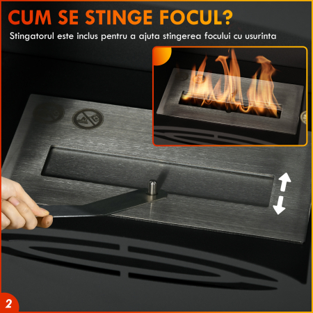  semineu pe Bioetanol, Biosemineu cu Arzator de 1,2L pentru 3 Ore Durata de Ardere, 36x26x54 cm, Negru [4]