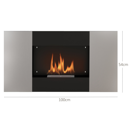  semineu pe Bioetanol de 0,9L pentru Durata de 3,3 ore, Biosemineu incastrabil din Otel si Sticla, 100x15x54 cm, Negru [2]
