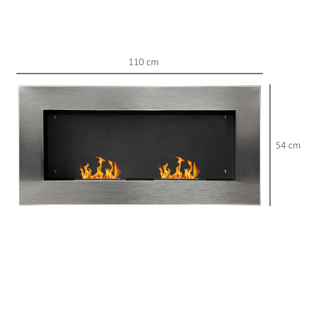  semineu pe Bioetanol Inox 110×54×14 cm cu 2 Arzatoare, Capacitate 1.5L, semineu Ecologic Suspendat pentru Interior [2]