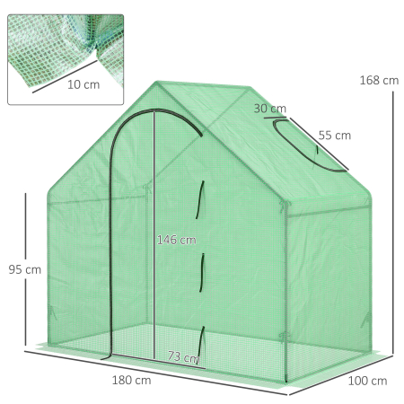  Sera Cabina Portabila 6' x 3' x 6', Folie PE, Sera de Gradina cu Cadru de Otel, Usa cu Fermoar, Aerisire Superioara, pentru Flori, Legume, Puieti, Plante Tropicale, Verde [2]
