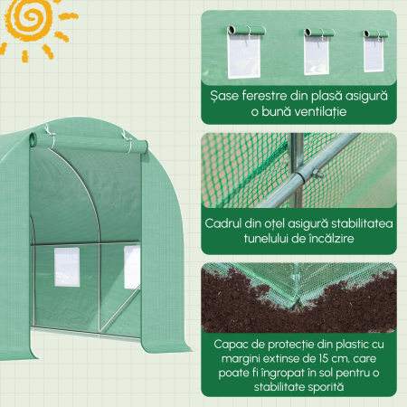  Sera cu Acoperis Rotunjit din PE, 4,5x2x2 m, Verde [3]