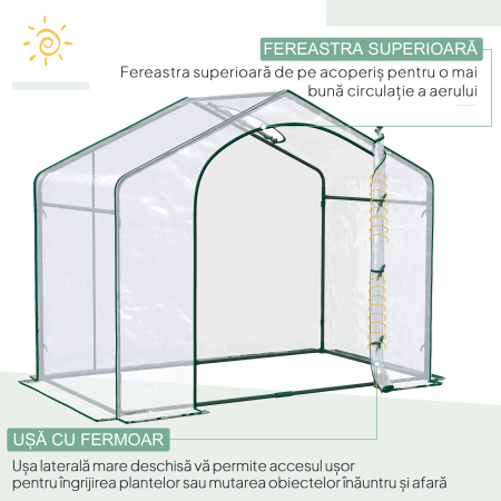  Sera de Exterior cu Intrare cu Fermoar si Aerisire Superioara, din Plastic si Otel, 180x100x152 cm, Transparenta [3]